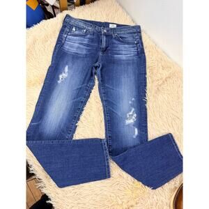 AG Adriano Goldschmied Skinny Jeans 27R Distressed Stretch Denim Clean Hem